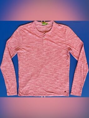 BOSS Hugo Boss Green Label Henley Shirt Men’s M Pink Heather Long Sleeve